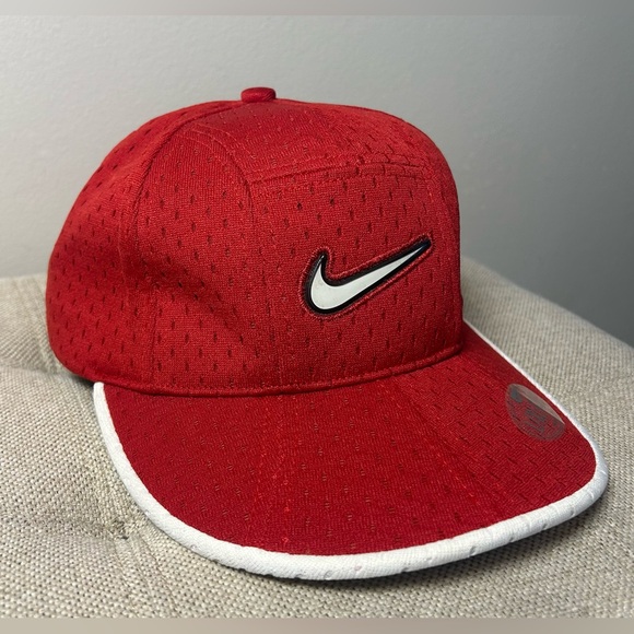 Vintage Nike 7 Panel Hat Cap Red & White Mesh Size L/XL Nike Air Mini Swoosh Y2K - Picture 2 of 9